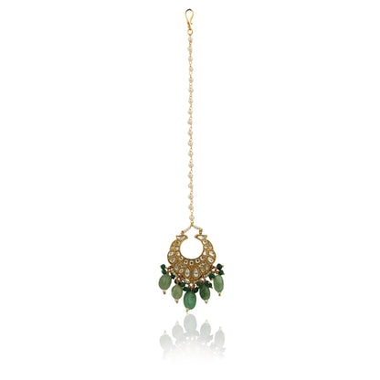 White Small Tikka With Sea Green Beads