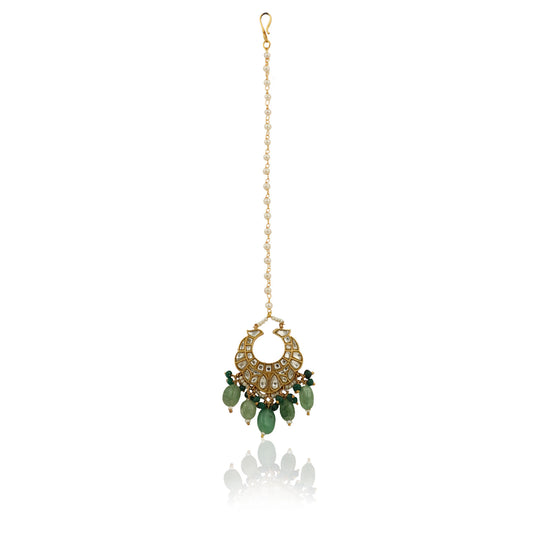 White Small Tikka With Sea Green Beads