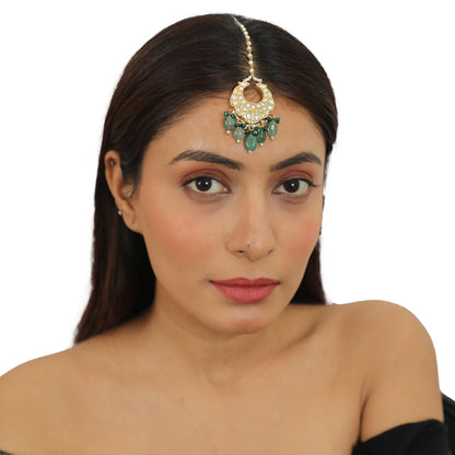 White Small Tikka With Sea Green Beads