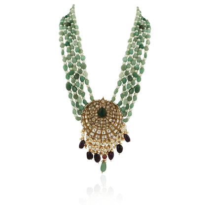 5 Line Sea Green Maala With Purple Pendant