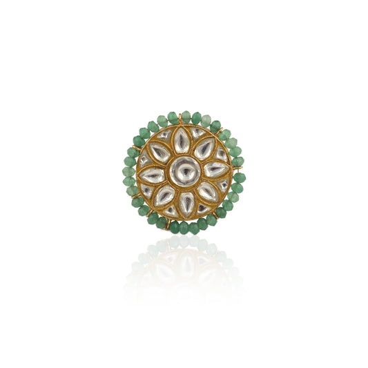 Floral Jadau Ring In 22Kt Gold Plating