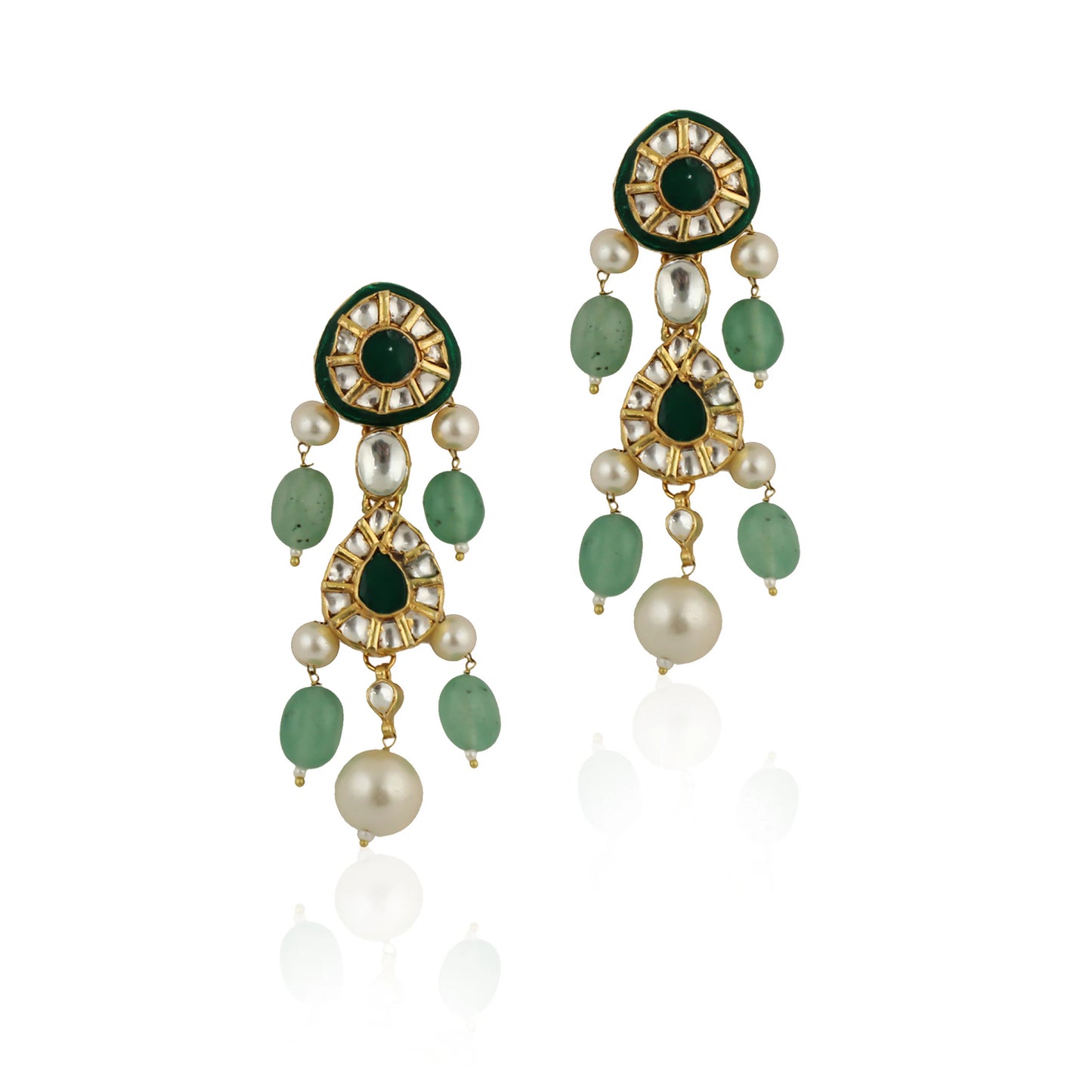 Green Meenakari Necklace Set With White Pearl