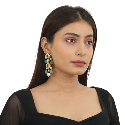 Green Meenakari Necklace Set With White Pearl
