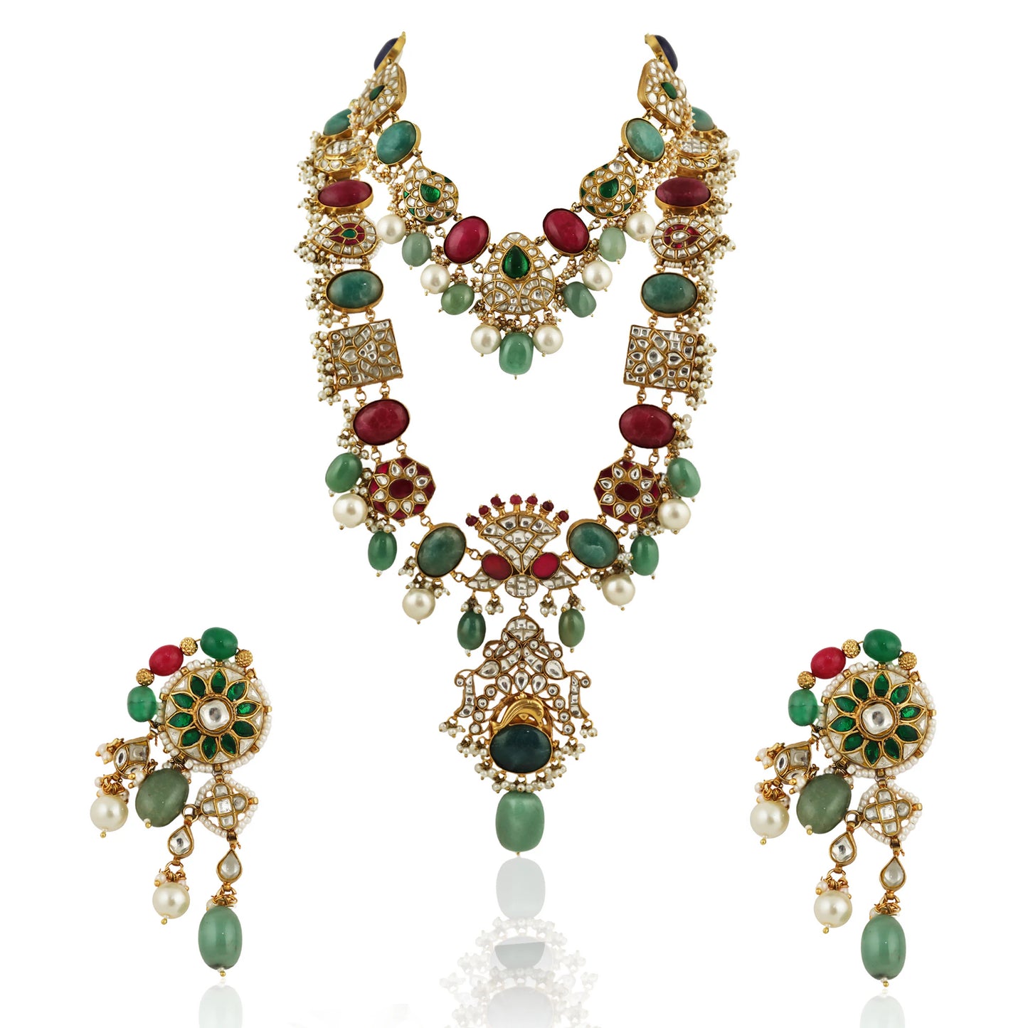 Multicolour Double Layer Traditional Necklace Set