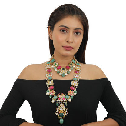 Multicolour Double Layer Traditional Necklace Set