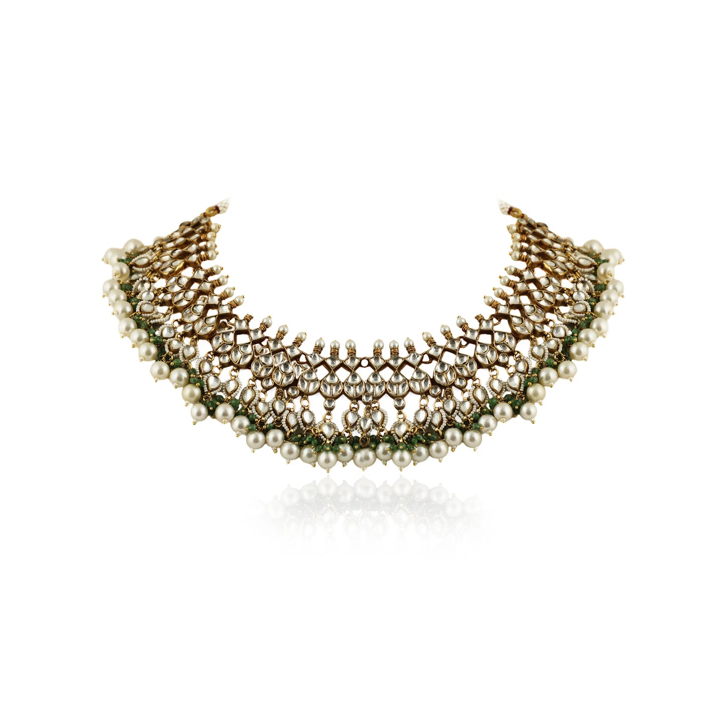 White Stone Neckalce With Jhumki  Sea Green Hangings And Pearl