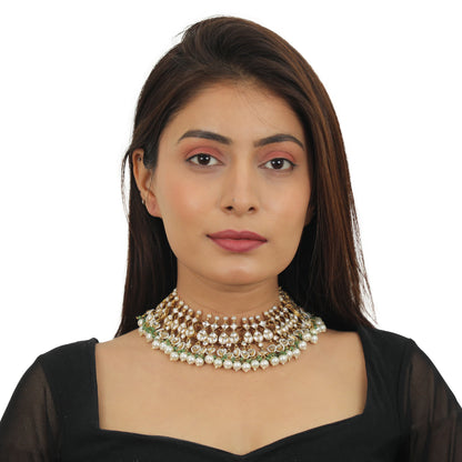 White Stone Neckalce With Jhumki  Sea Green Hangings And Pearl