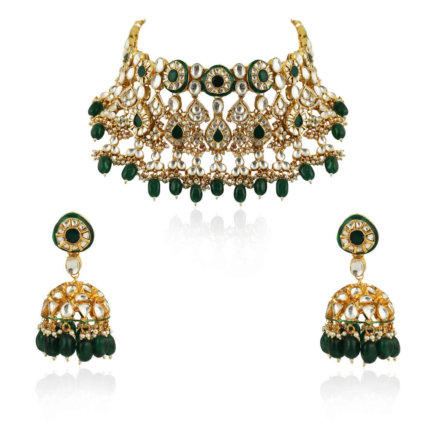 Green Meenakari Double Layered Necklace Set