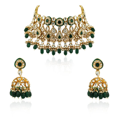Green Meenakari Double Layered Necklace Set