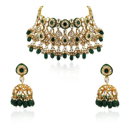 Green Meenakari Double Layered Necklace Set