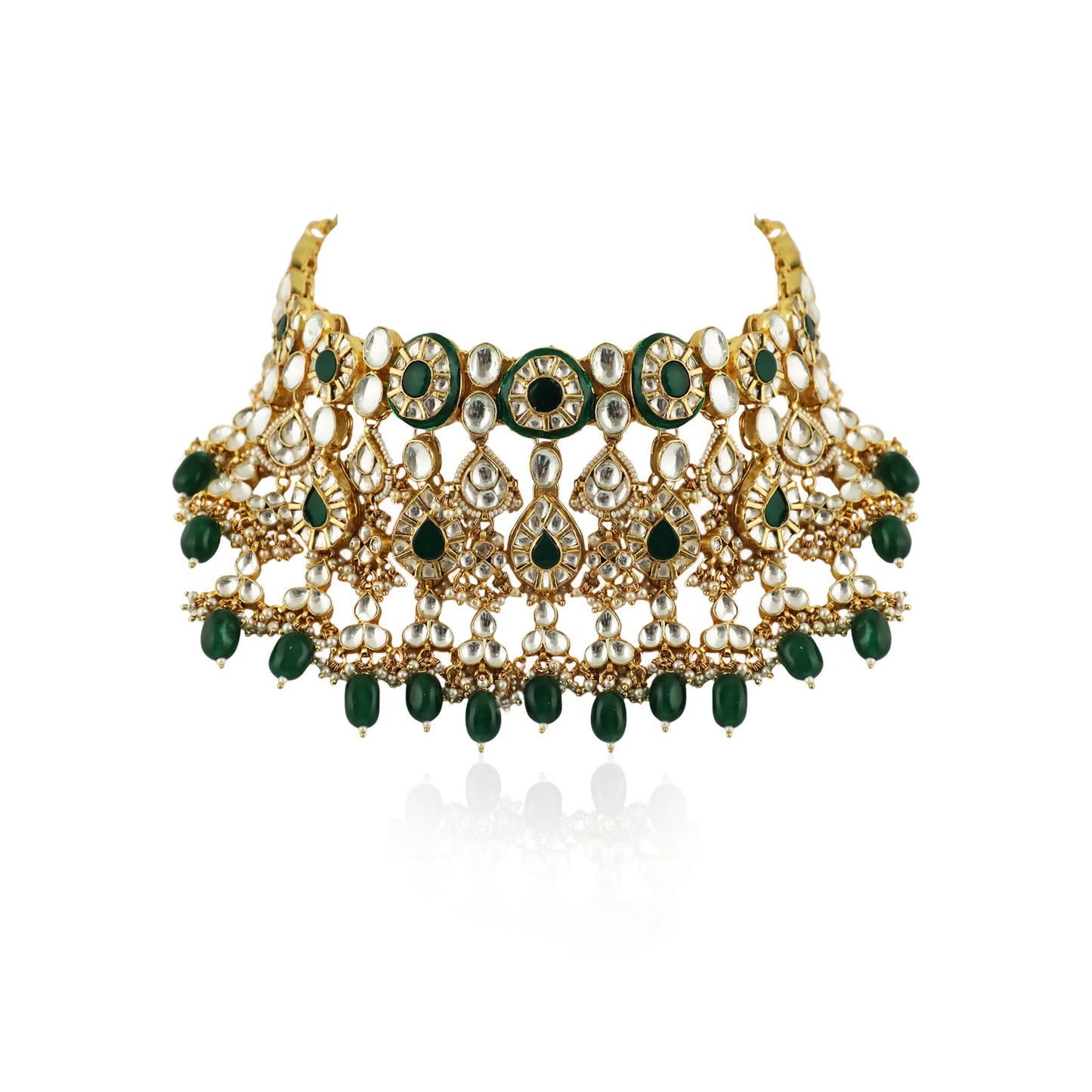 Green Meenakari Double Layered Necklace Set