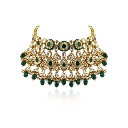 Green Meenakari Double Layered Necklace Set