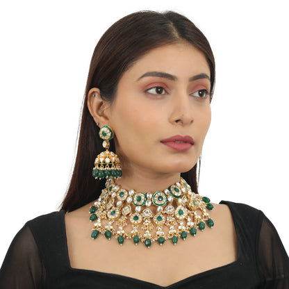 Green Meenakari Double Layered Necklace Set