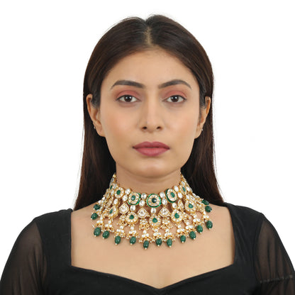 Green Meenakari Double Layered Necklace Set