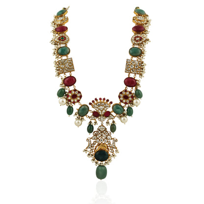 Multicolour Long Necklace Set With Sea Green Beads