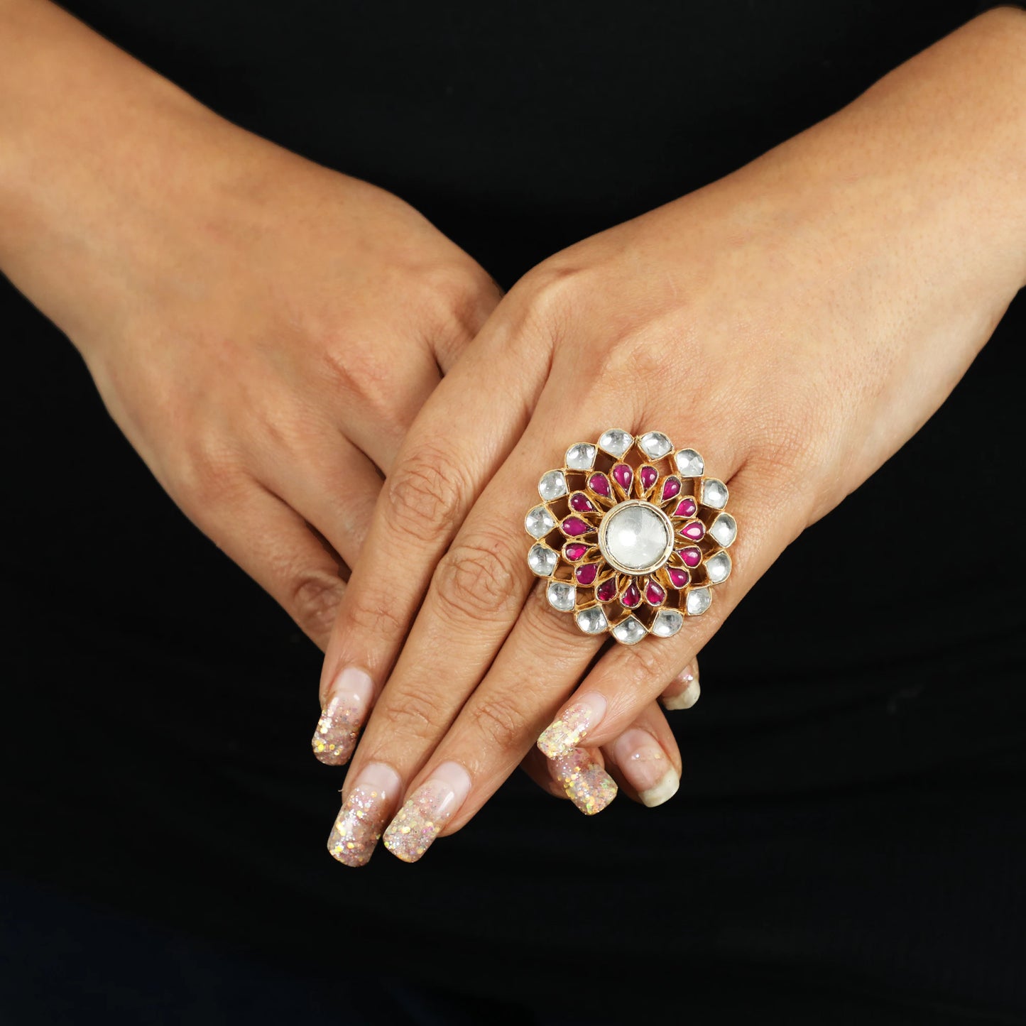 Big White And Pink Small Stone Ring