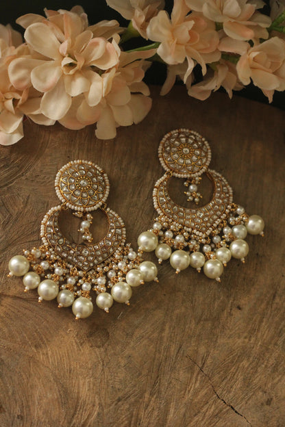Indian Handcrafterd Jadtar Earrings With White Pearl