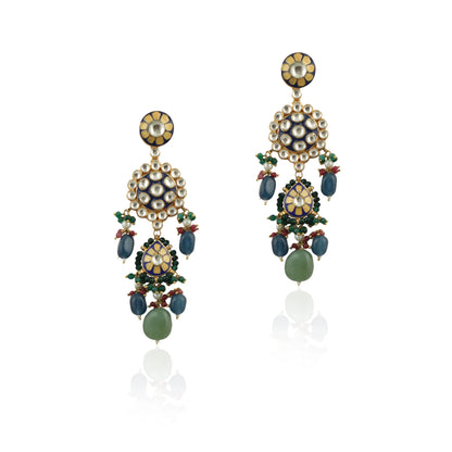 Blue Meena Work Earrings Bedded Blue And Sea Green Beads
