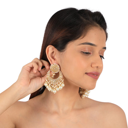 Indian Handcrafterd Jadtar Earrings With White Pearl