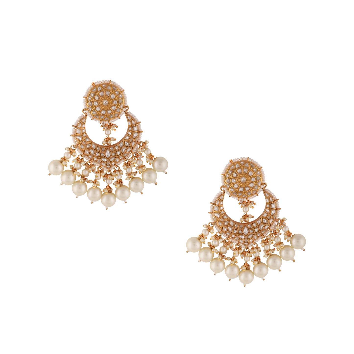 Indian Handcrafterd Jadtar Earrings With White Pearl