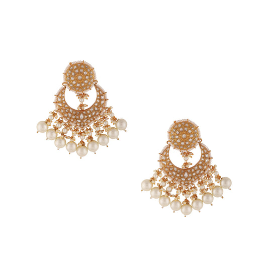 Indian Handcrafterd Jadtar Earrings With White Pearl