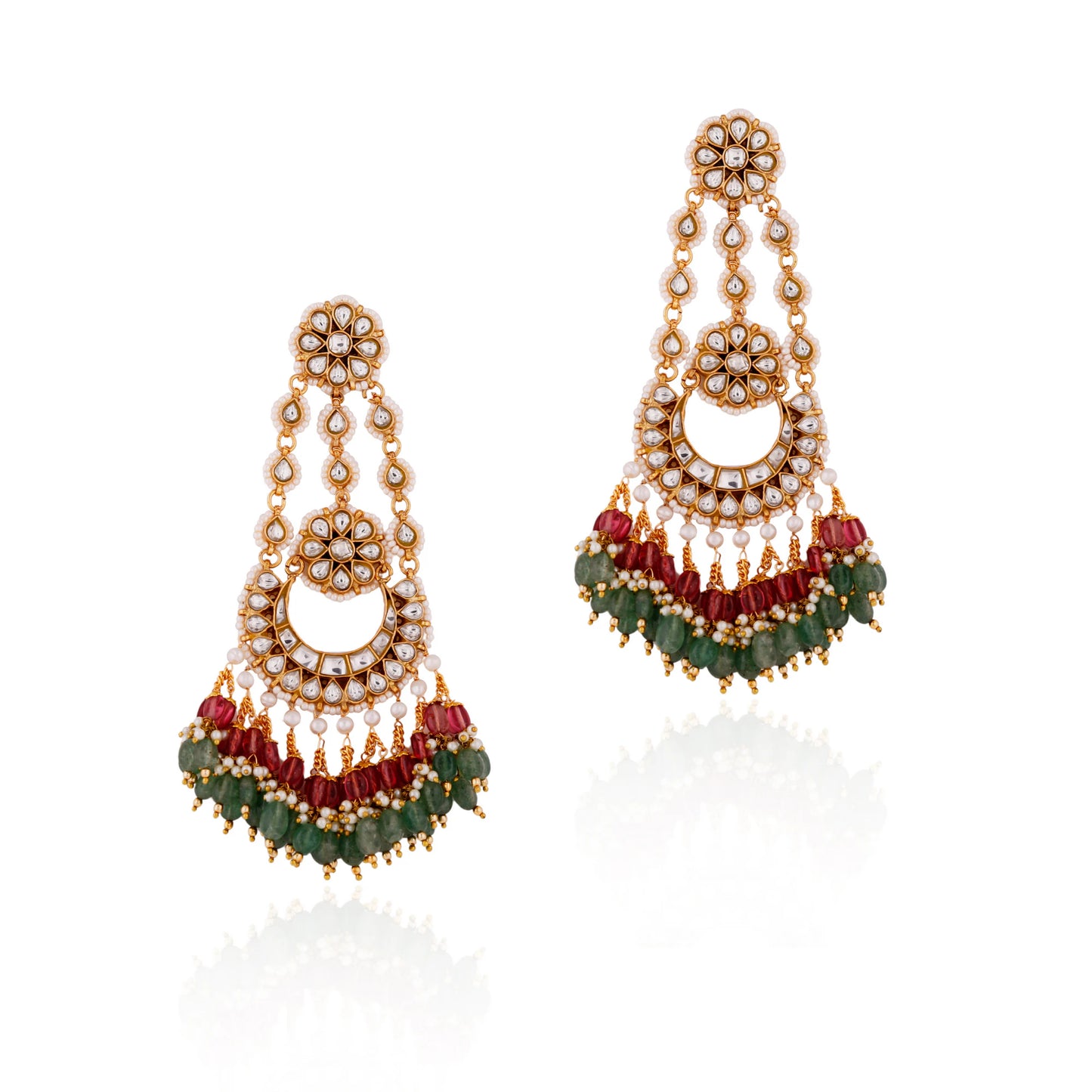 Riana gold plated green pink colour party wear long designer dangler earrings for women and girls
