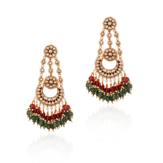 Riana gold plated green pink colour party wear long designer dangler earrings for women and girls