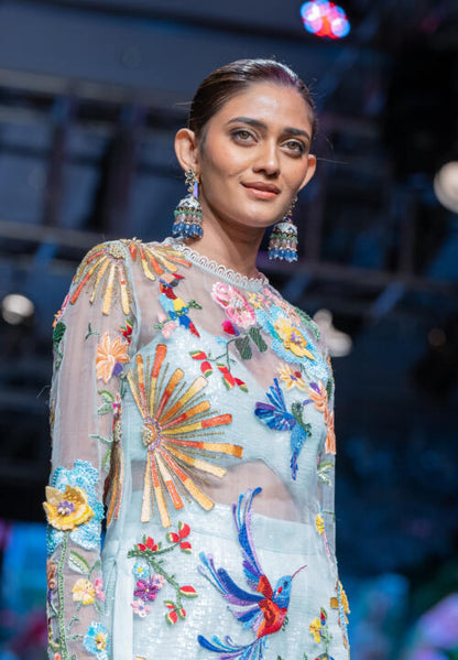 Pastel Pink And Blue Beads Firozi Meenakari Jhumki