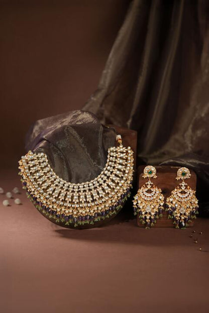 Purple & green jadau bridal necklace set/wedding wear