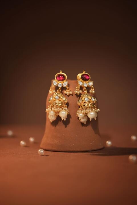 Rose pink small jhumka with pearl