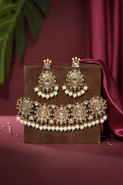 Traditional Indian Jadau Bridal Choker Jewellery Set