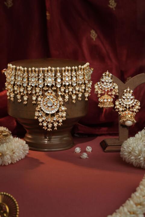 Ethnic Jadtar and Semi-Precious Stone Choker with Matching Earrings
