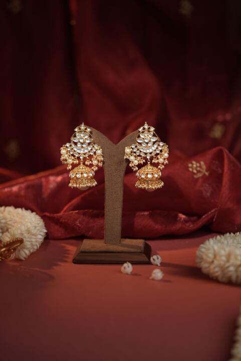 White hangings gold plated jhumka