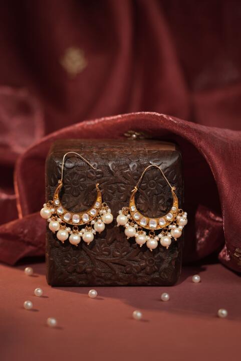 white pearl beaded small chandbaali