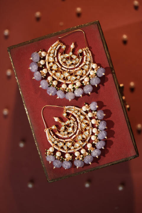 Gold tone plated purple beads chandbaali