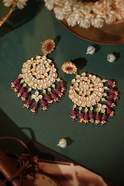 Gold plated pink beaded necklace set