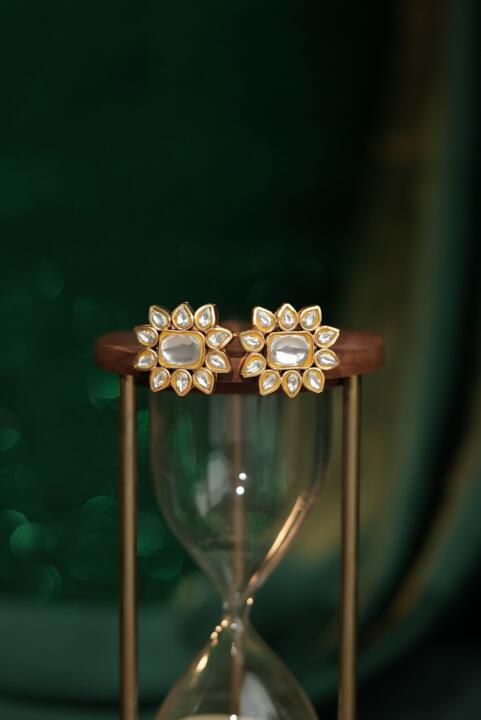 Floral design gold plated studs