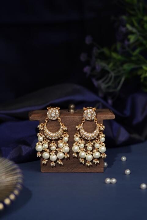 Gold plated pearl chandbaali earrings