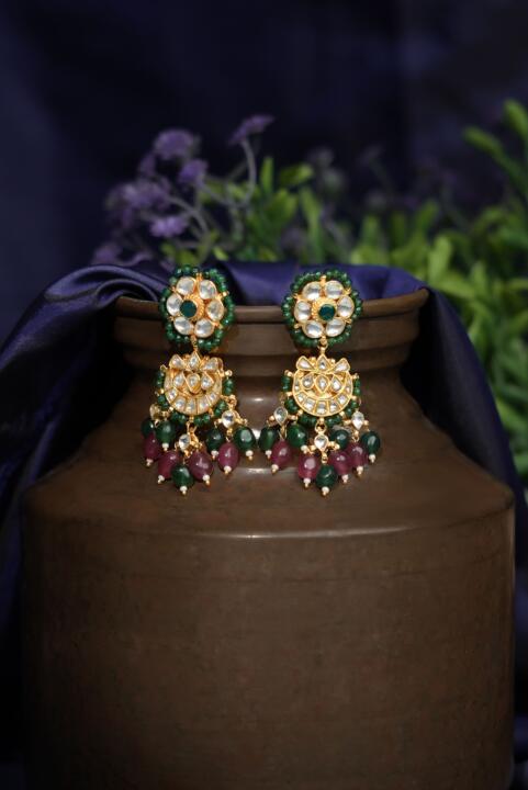 Traditional jadtar choker necklace & Earrings with marron & purple set