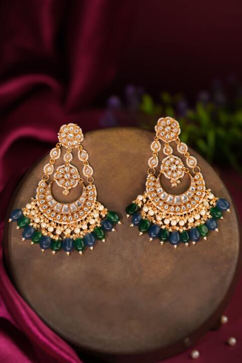 green & blue white gold plated chandbaali