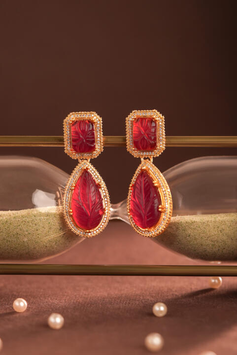 Handcrafted Gold Plated Red Stone With Pearl Choker Set