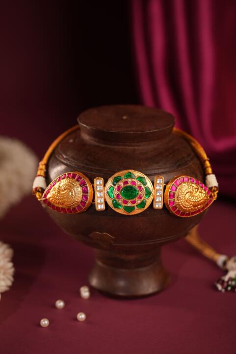 Pink & green colour gold plated choker