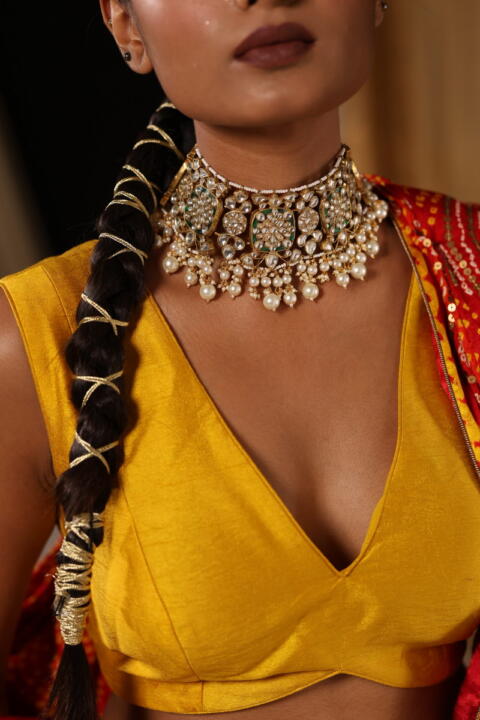 Gold Plated Green And White Necklace Set