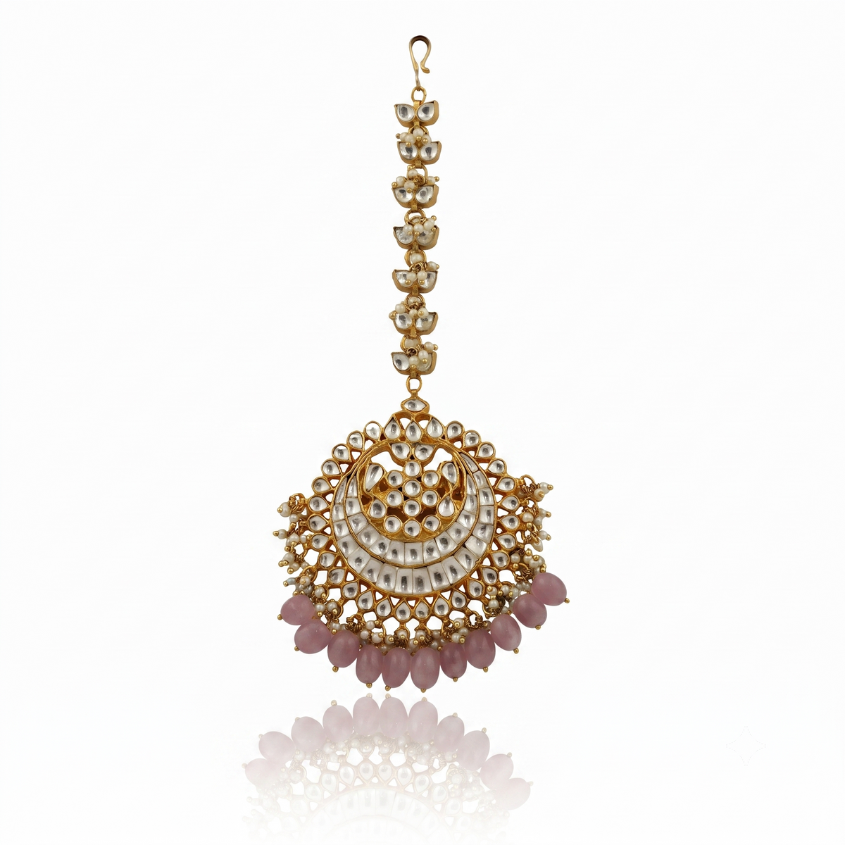 Heavy  Maangtikka Studded With Jadtar Stones And Green Drops