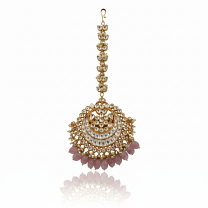 Heavy  Maangtikka Studded With Jadtar Stones And Green Drops