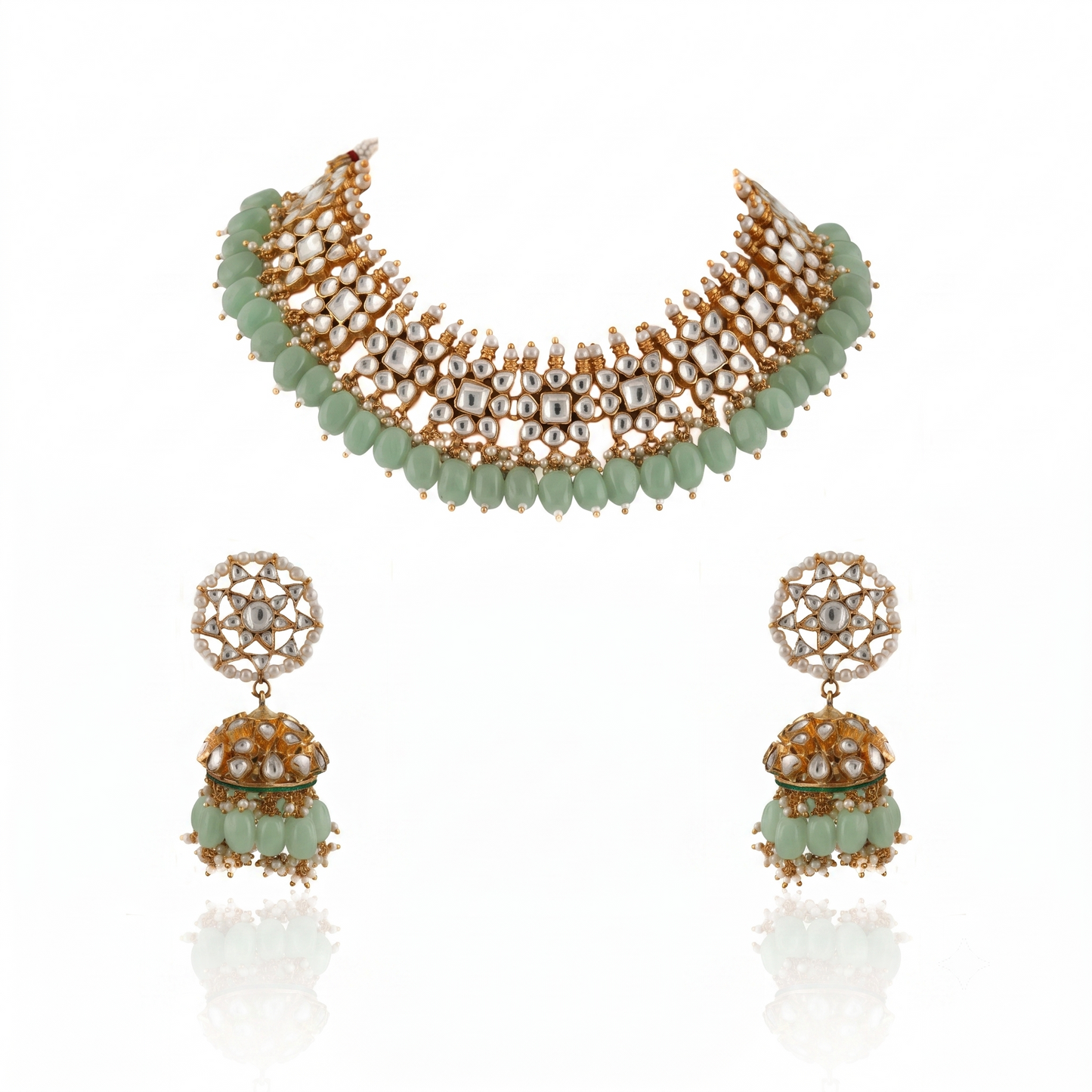 Small One Layer Choker Hanging With Beads With Star Shaped Jhumki