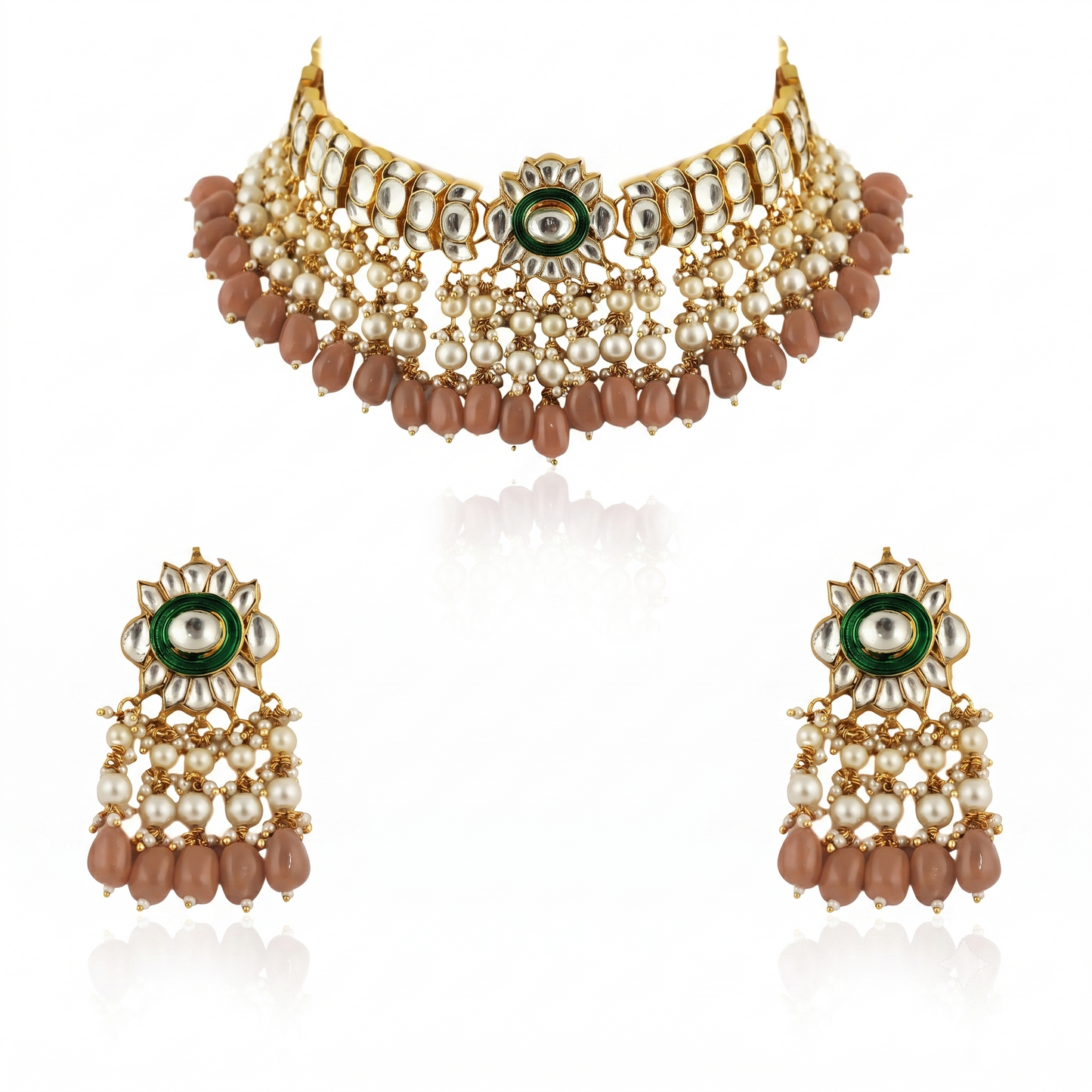 Gold plated choker set with white pearl
