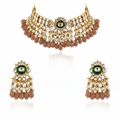 Gold plated choker set with white pearl