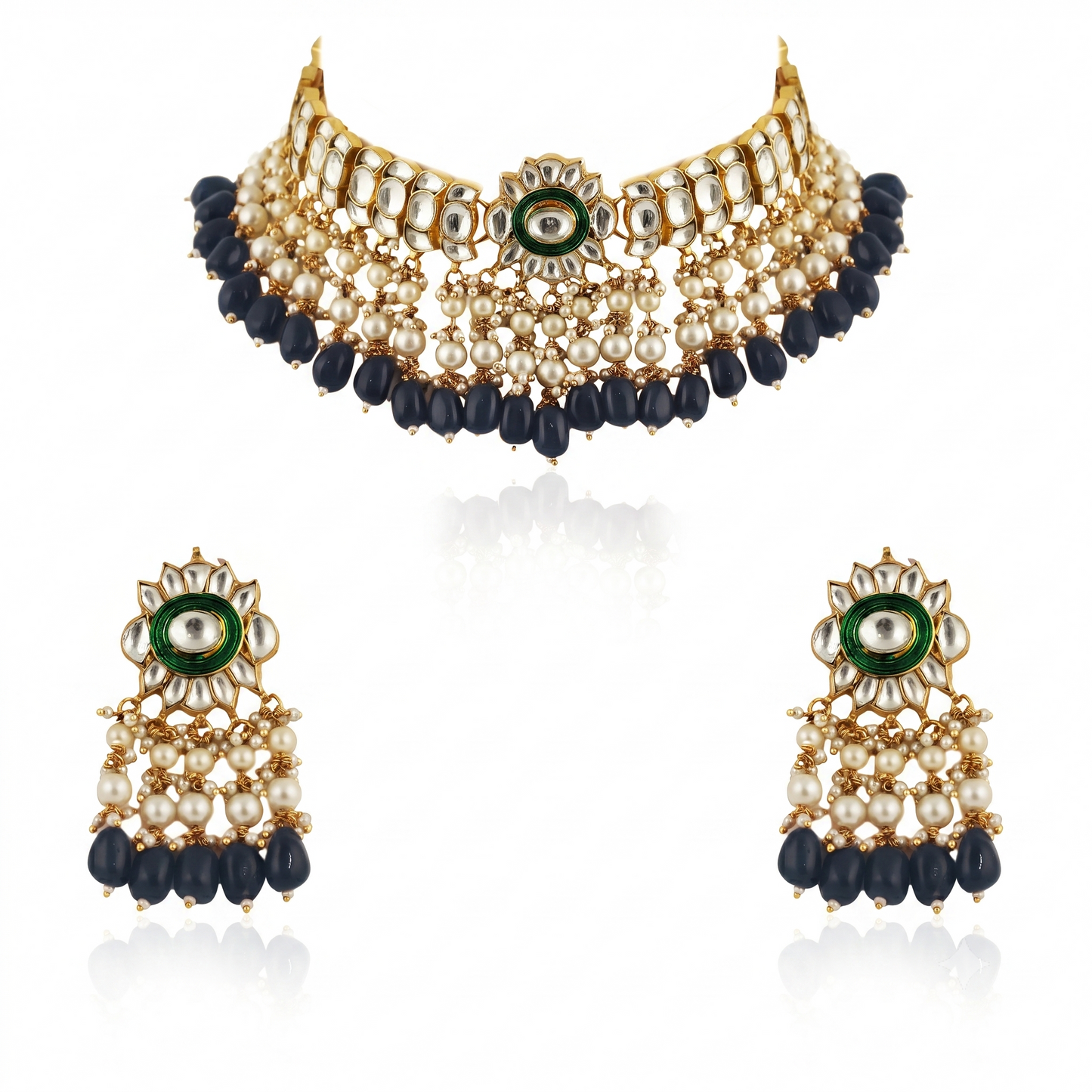 Gold plated choker set with white pearl