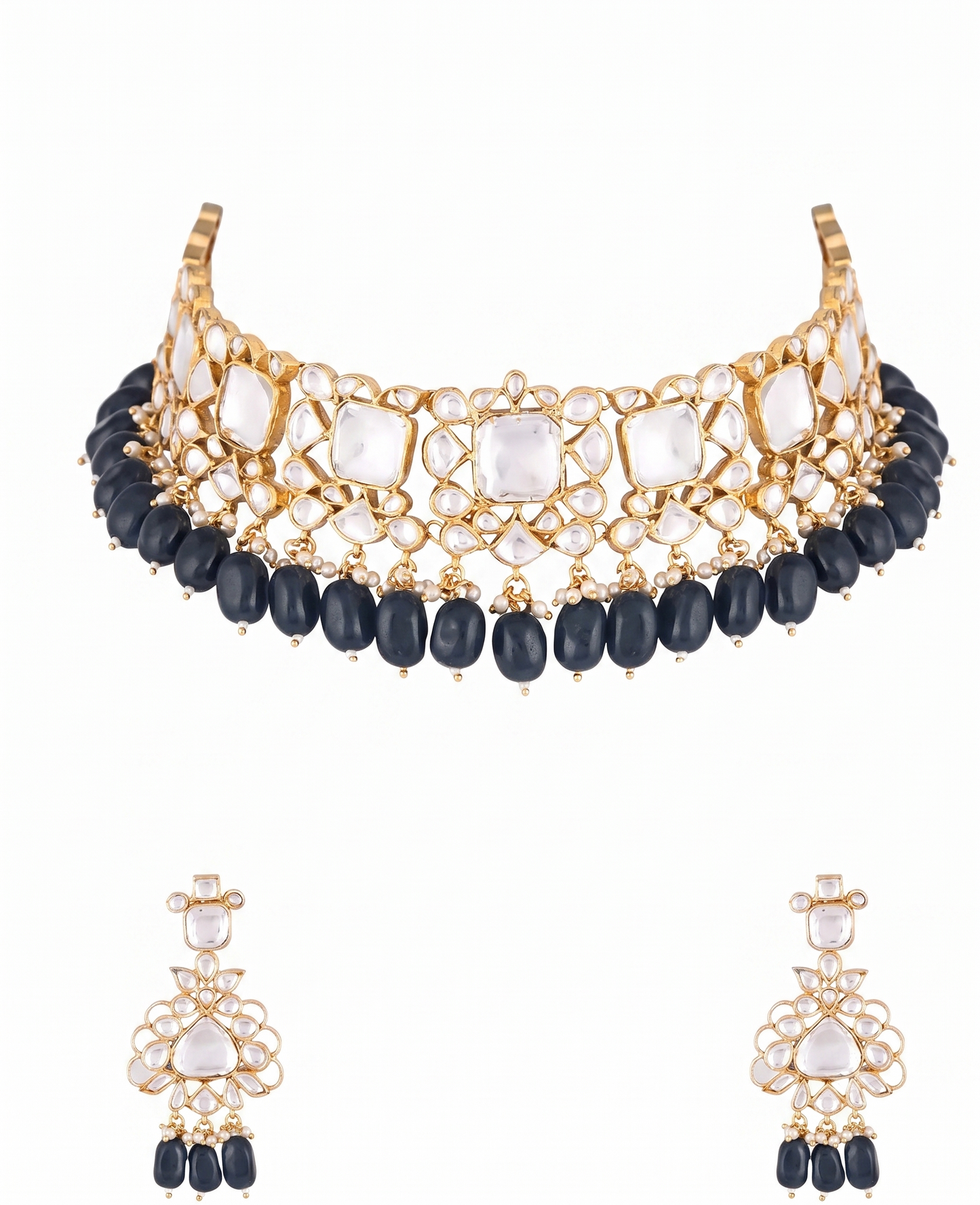 Simple Necklace Set Of Jadtar, Pearls And Beads